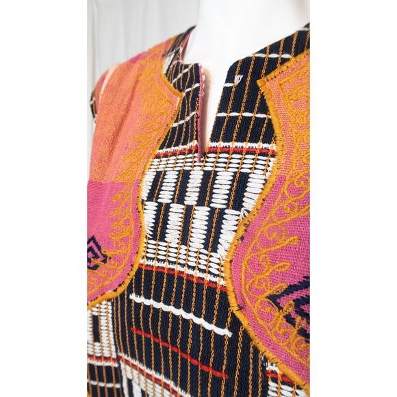VINTAGE '70s Hand Woven Embroidered Pink & Orange Kaftan Tunic Dress ONE SIZE - Picture 5 of 16